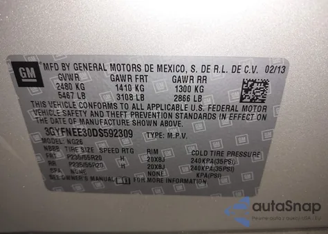 2013 Cadillac Srx Premium Collection from USA, damaged, VIN 3GYFNEE30DS592309